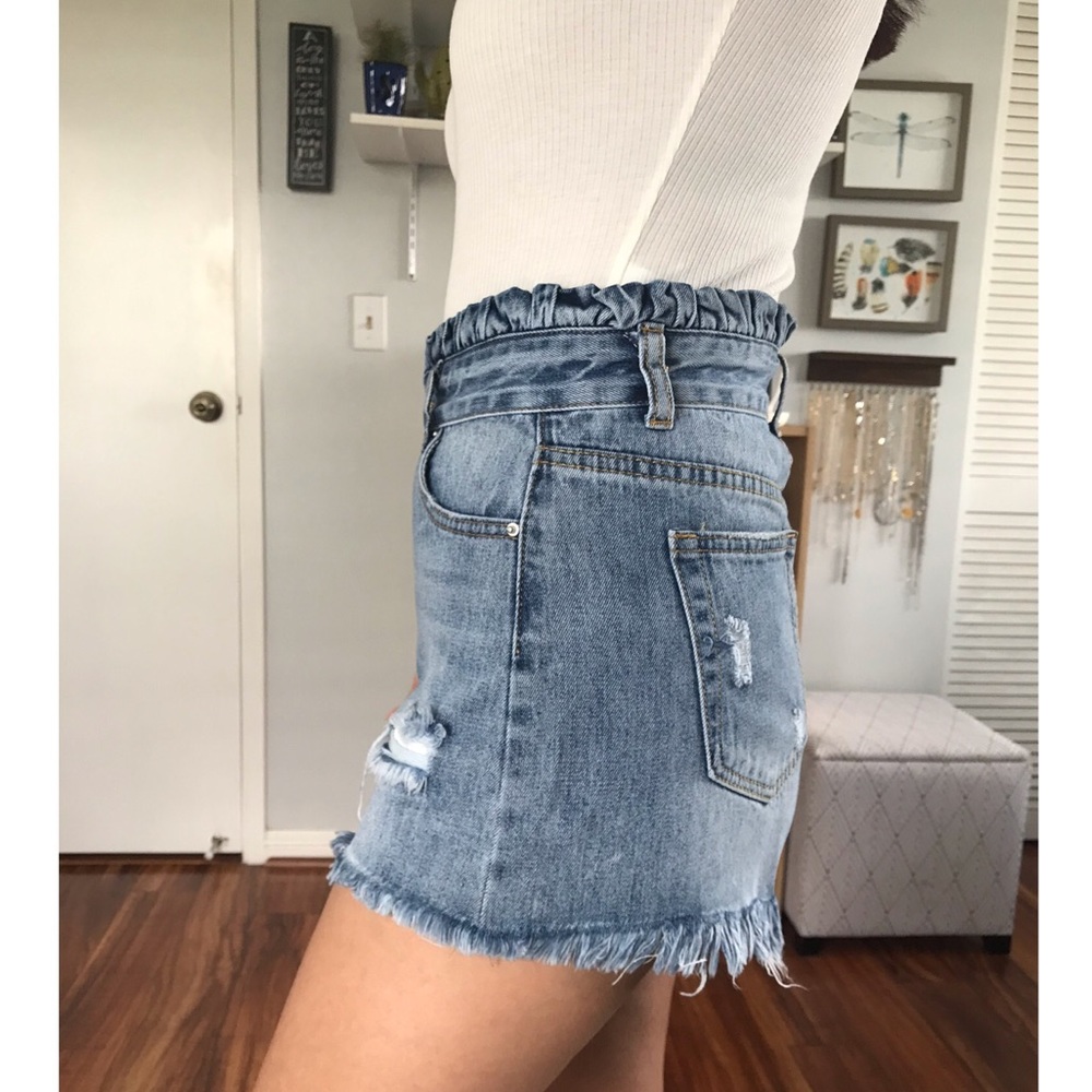 LAST ONE Paper Bag High Waist Denim Shorts - Picture 9 of 9